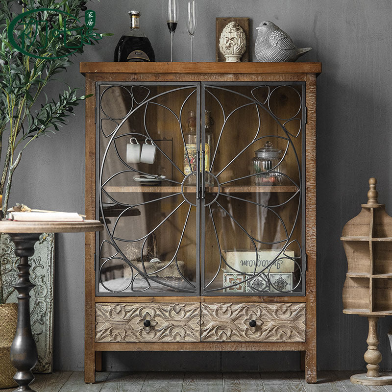 American country style carved dining side cabinet retro old storage wine cabinet living room bedroom use
