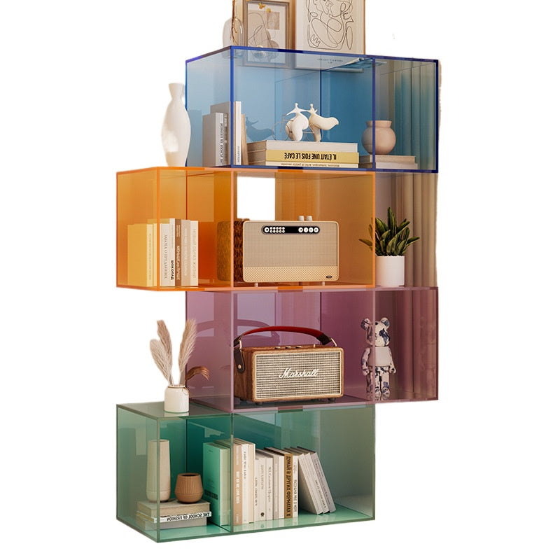 Light luxury bay window bookcase acrylic solid wood storage bookshelf living room bedroom use
