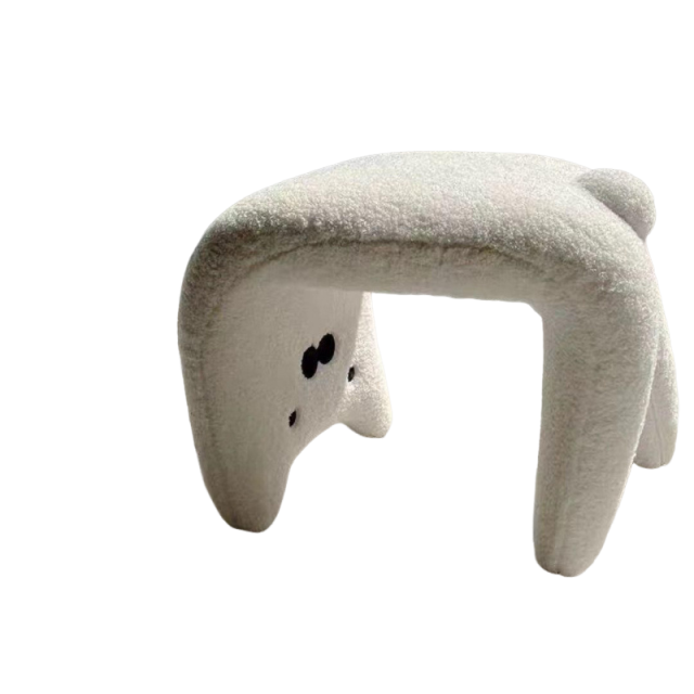 Cute lamb wool cat shape wears a shoe stool, changes shoes, sits on and adds makeup and dressing, suitable for the entrance door and bedroom