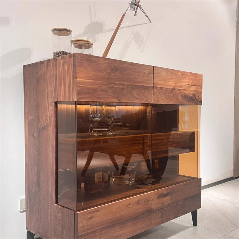 Modern style black walnut solid wood dining side wine cabinet multi-functional storage living room entrance use