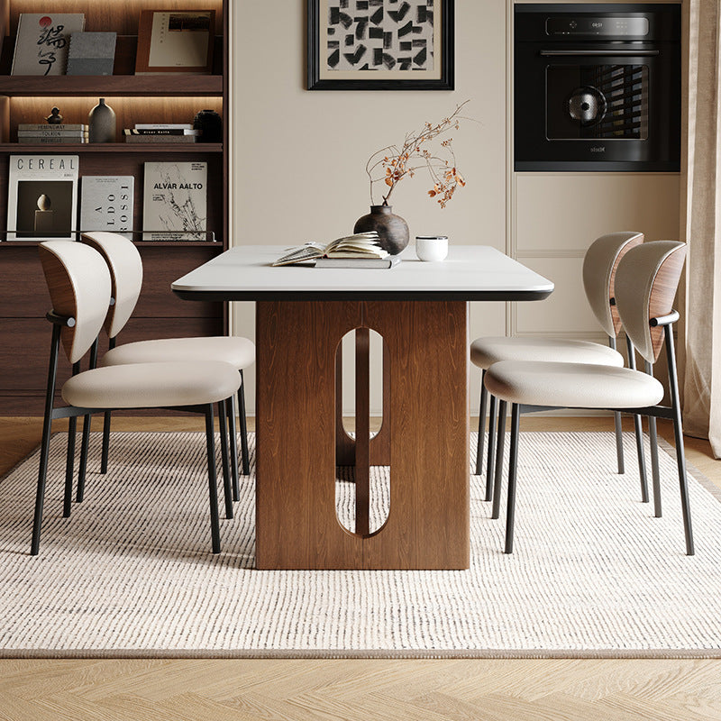 Medieval style rock slab dining table and chairs solid wood design small apartment restaurant dining use