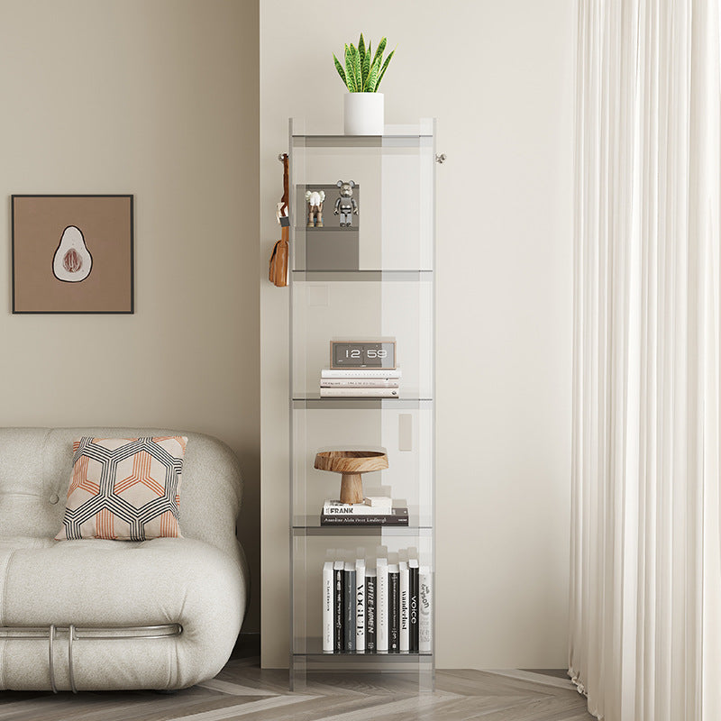 Light luxury small bookshelf balcony household narrow cabinet simple solid wood floor shelf figure integrated against the wall, storage