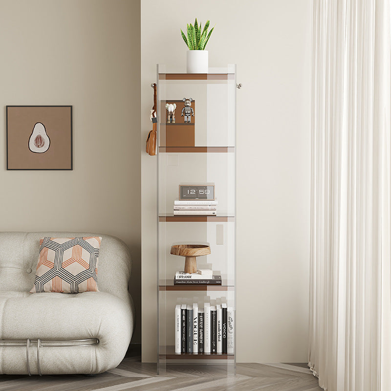 Light luxury small bookshelf balcony household narrow cabinet simple solid wood floor shelf figure integrated against the wall, storage