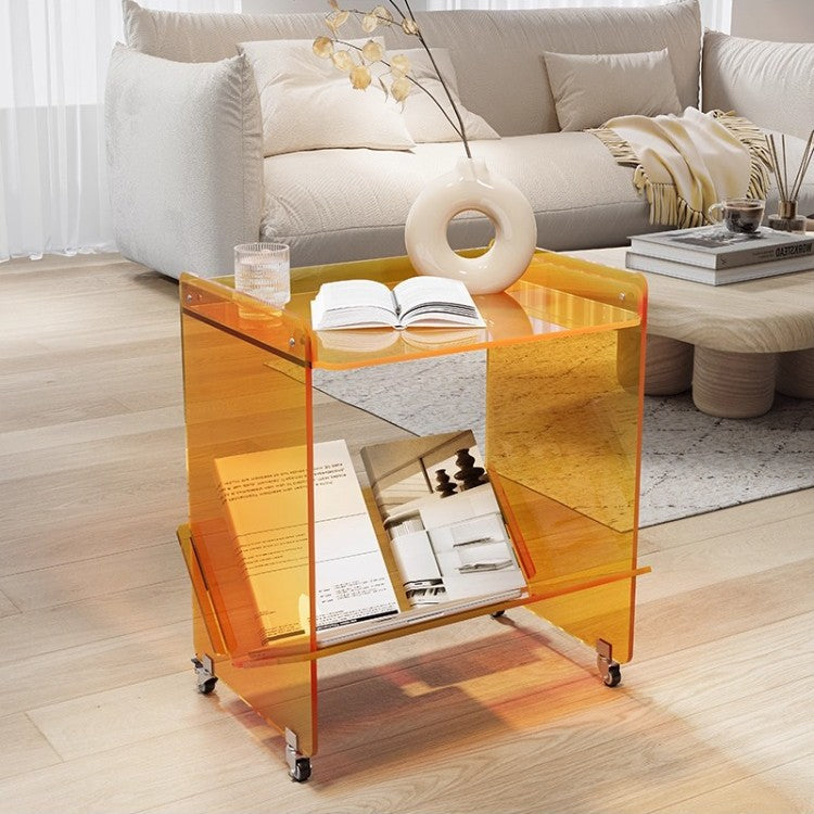 Mobile Wooden Side Table Cart