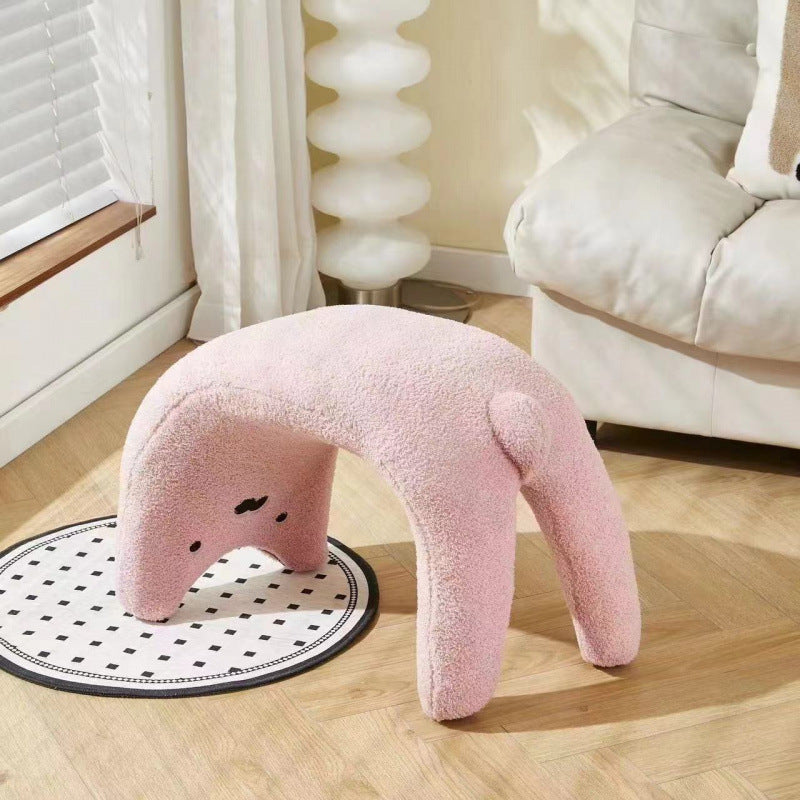 Cute lamb wool cat shape wears a shoe stool, changes shoes, sits on and adds makeup and dressing, suitable for the entrance door and bedroom