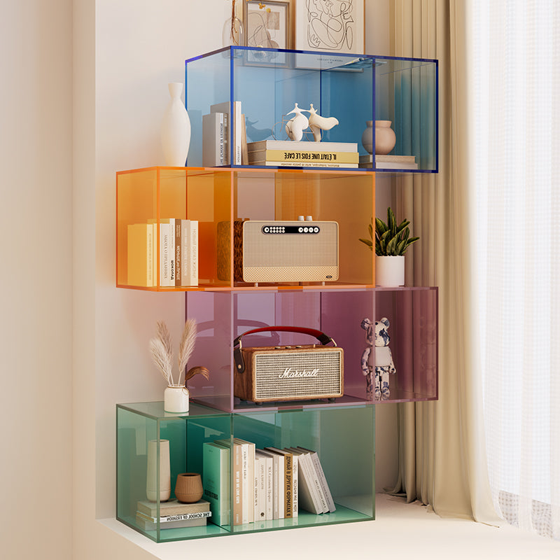 Light luxury bay window bookcase acrylic solid wood storage bookshelf living room bedroom use