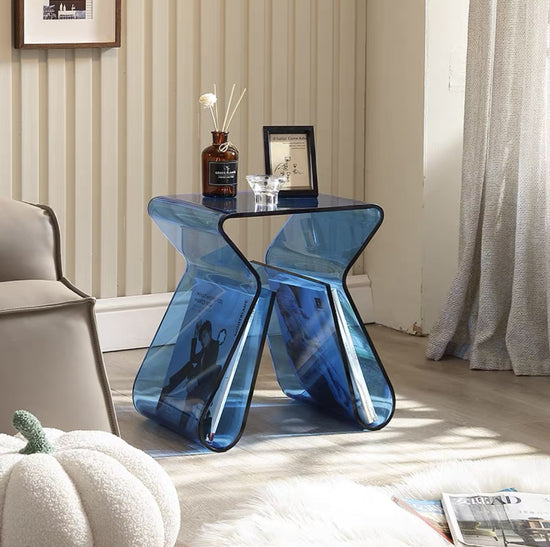 Italian minimalist style transparent side table, light luxury small table, living room and bedroom