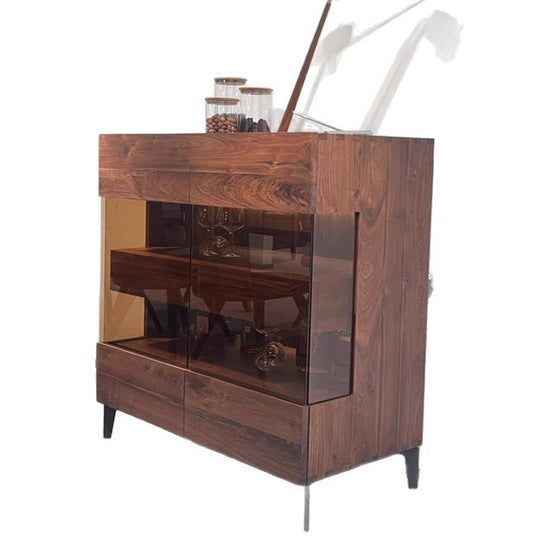 Modern style black walnut solid wood dining side wine cabinet multi-functional storage living room entrance use