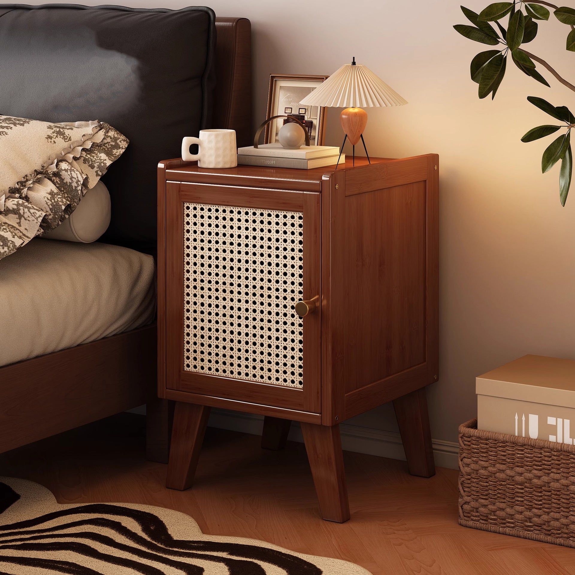 Cream wind bedside table Solid wood storage locker Bedroom bedside use