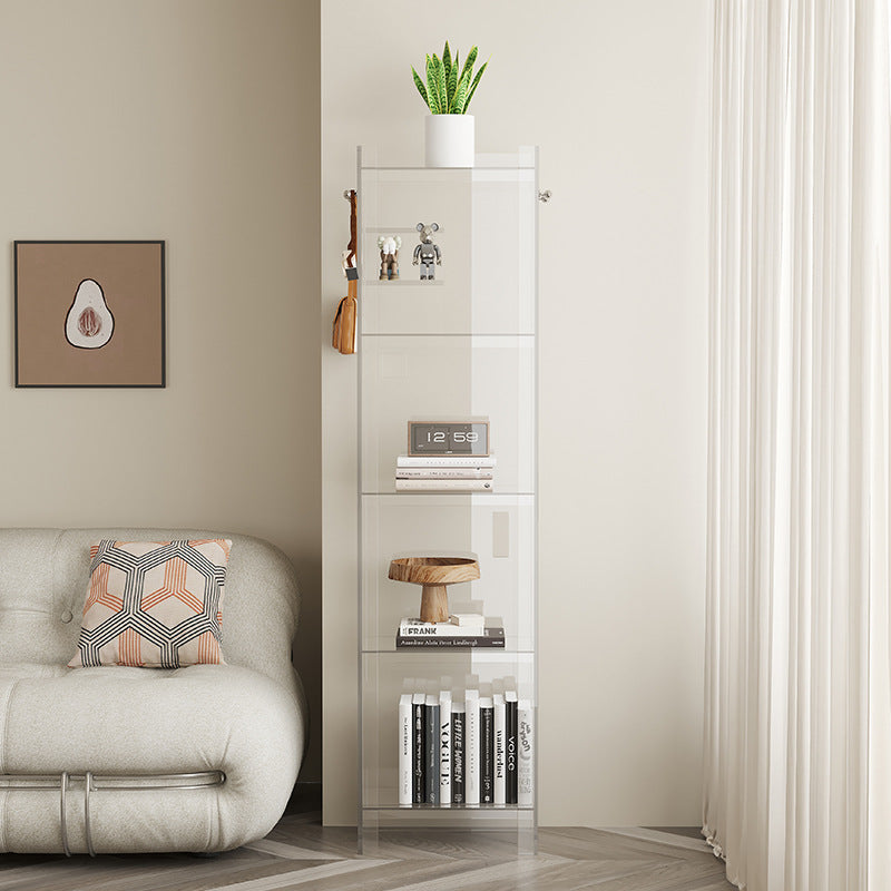Light luxury small bookshelf balcony household narrow cabinet simple solid wood floor shelf figure integrated against the wall, storage
