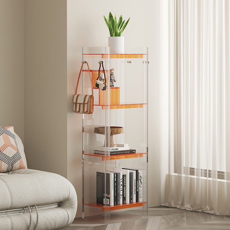 Light luxury small bookshelf balcony household narrow cabinet simple solid wood floor shelf figure integrated against the wall, storage