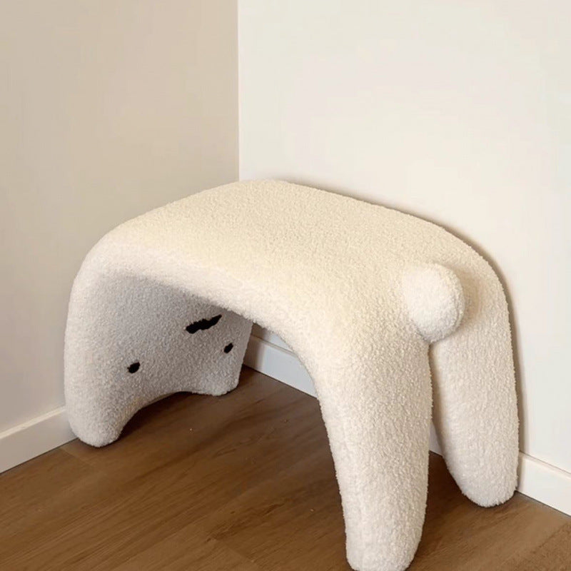 Cute lamb wool cat shape wears a shoe stool, changes shoes, sits on and adds makeup and dressing, suitable for the entrance door and bedroom