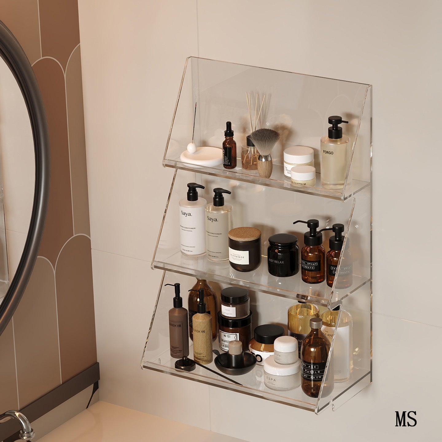 luxury acrylic wall-mounted bathroom shelf