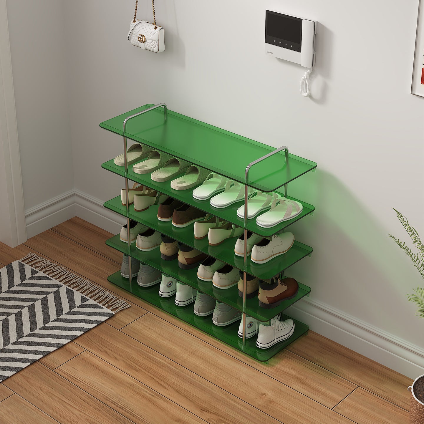 Narrow Luxury Wooden & Steel Shoe Rack