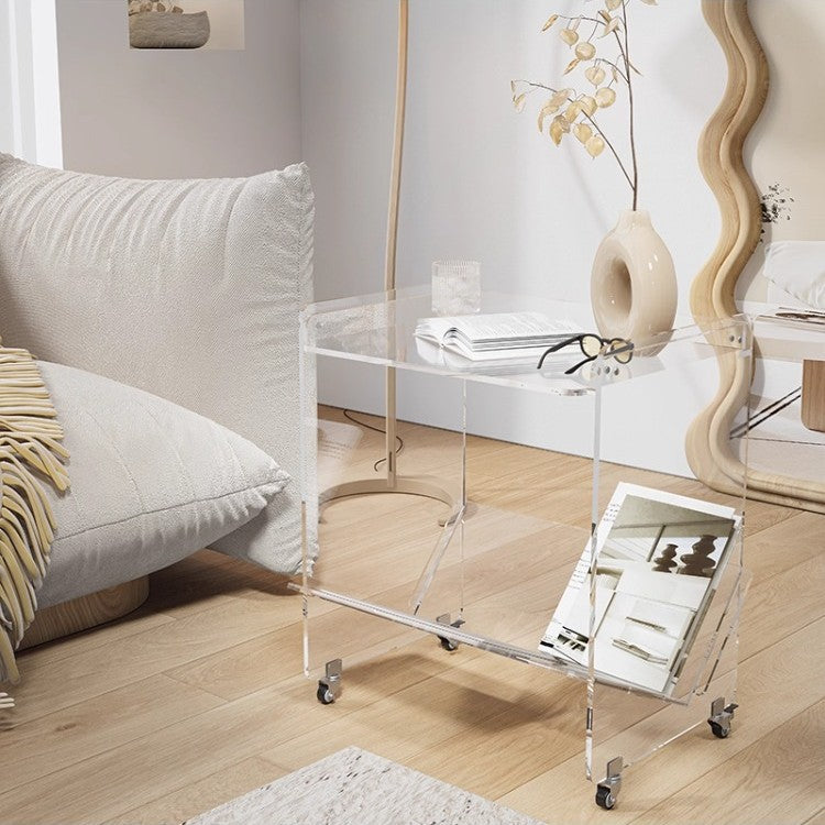 Mobile Wooden Side Table Cart