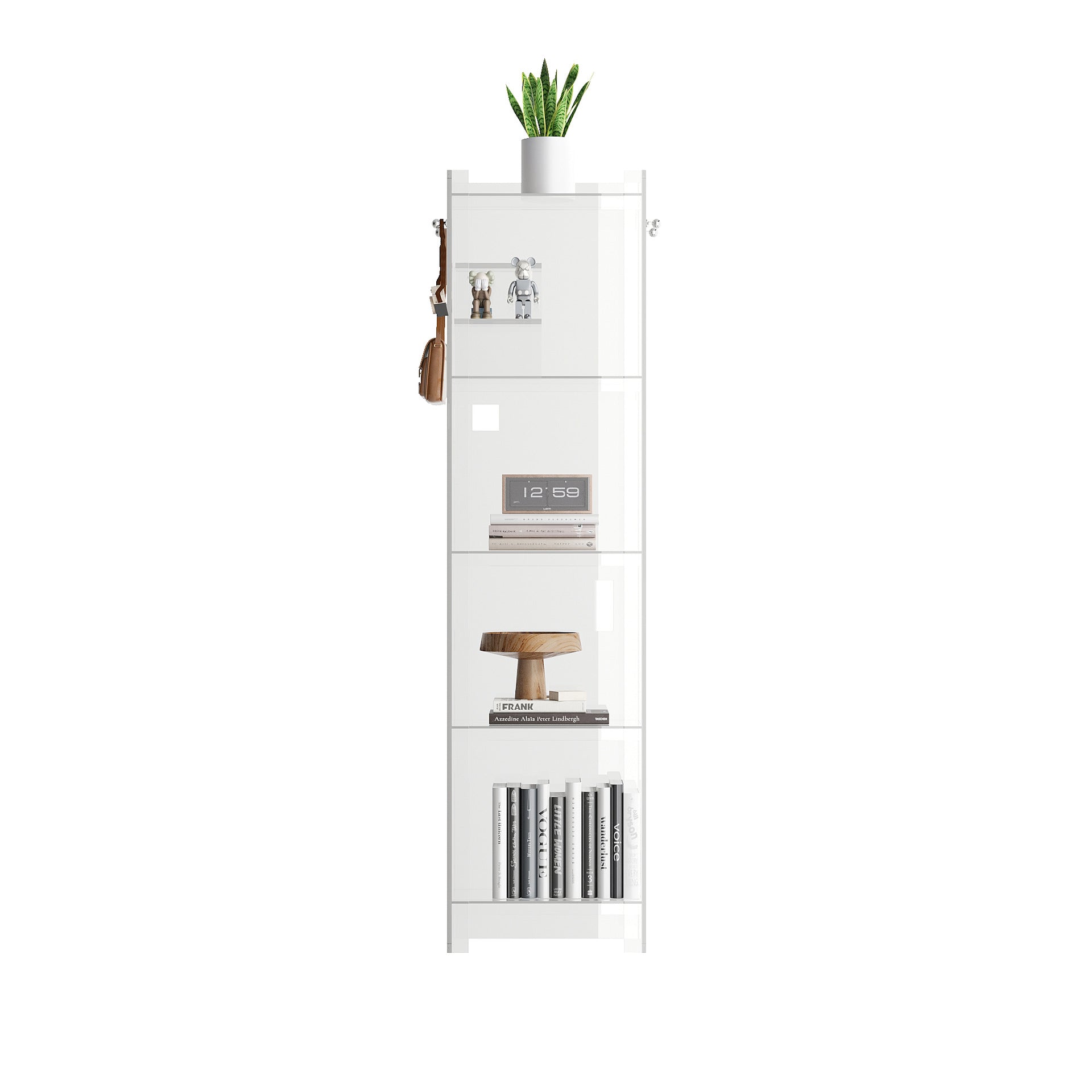 Light luxury small bookshelf balcony household narrow cabinet simple solid wood floor shelf figure integrated against the wall, storage