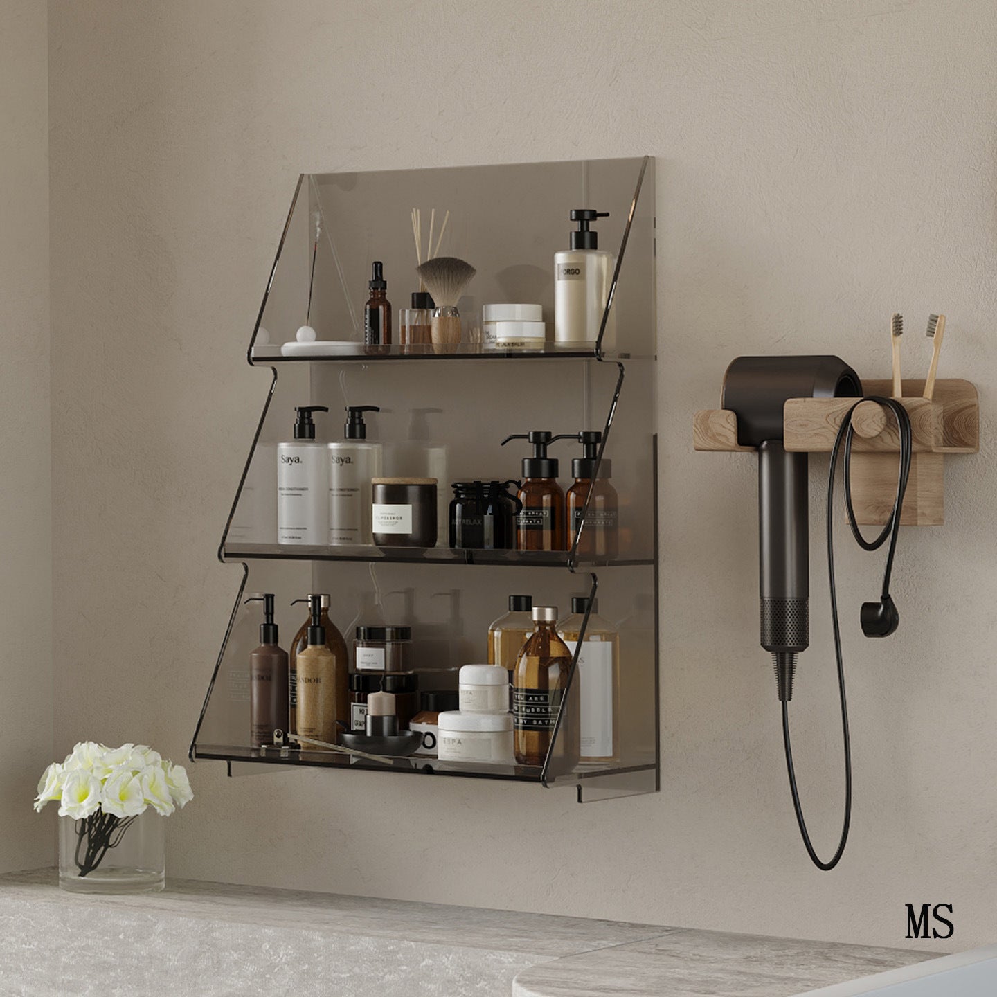 luxury acrylic wall-mounted bathroom shelf
