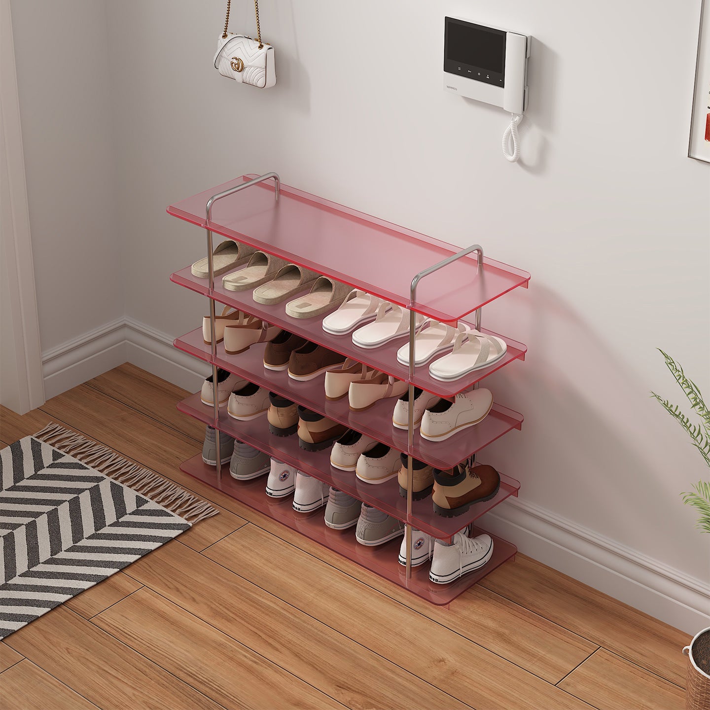 Narrow Luxury Wooden & Steel Shoe Rack