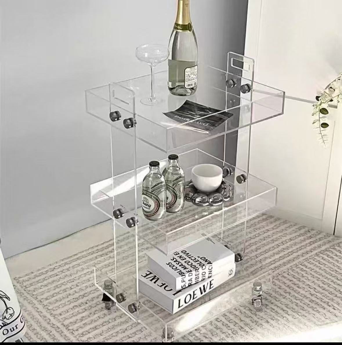 Mobile Wooden Side Table Cart