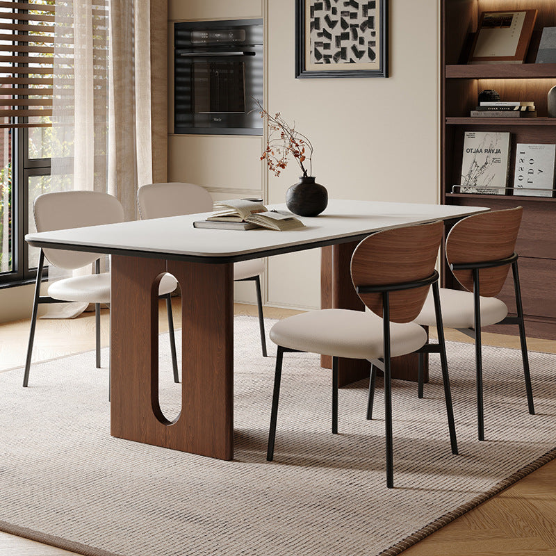 Medieval style rock slab dining table and chairs solid wood design small apartment restaurant dining use