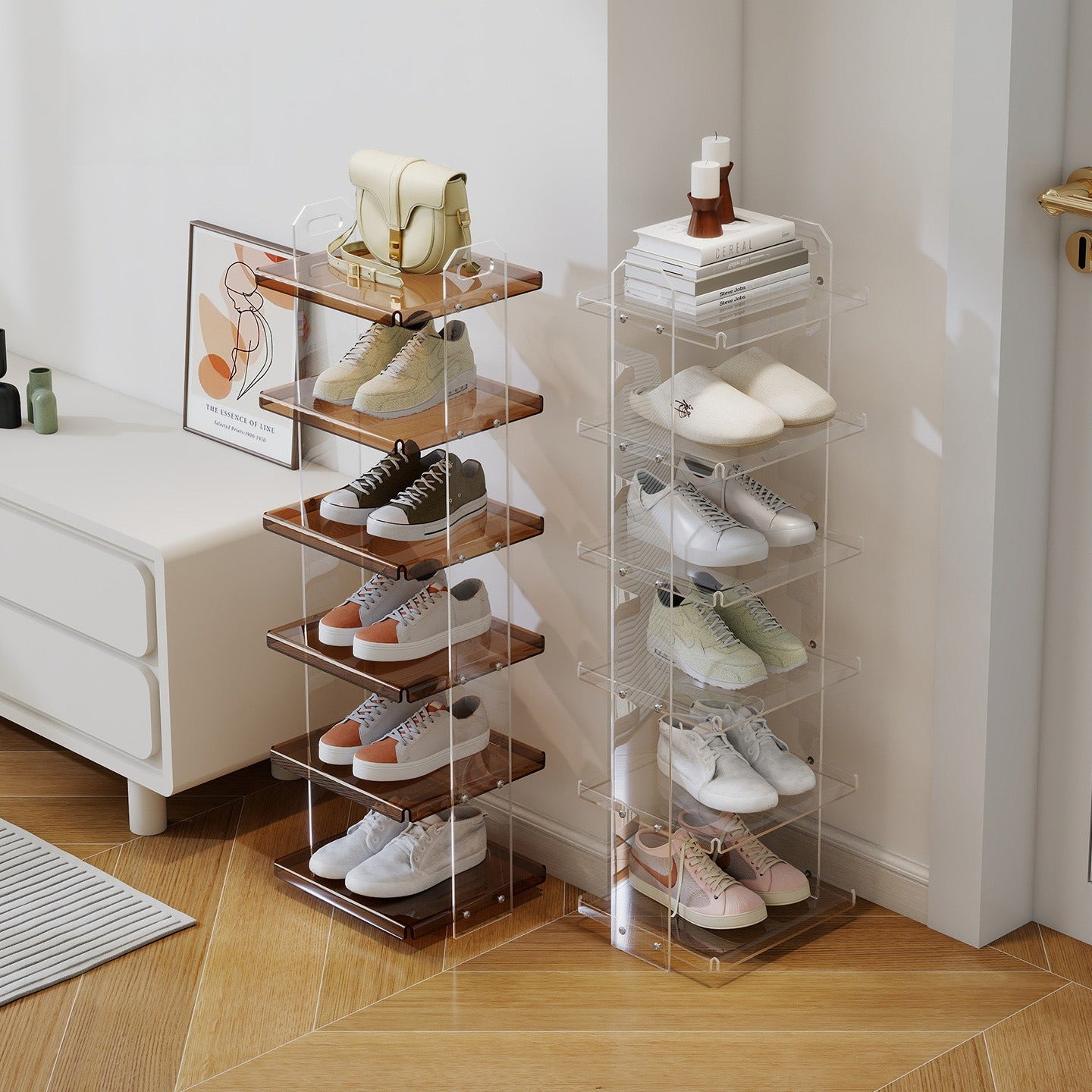Minimalist Solid Wood Narrow Shoe Rack for Home & Apartment