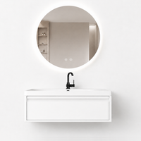 01-1000mm/Glacier White-Bathroom Vanity Set with Round LED Smart Mirror, Single Drawer, Ceramic Sink