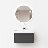 01-600mm/Premium Gray-Bathroom Vanity Set with Round LED Smart Mirror, Single Drawer, Ceramic Sink