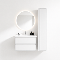YH002-1000 Bathroom Vanity Set with Side Cabinet, 1000mm Iceberg White Vanity with Ceramic Sink, Round LED Smart Mirror & Double Drawers