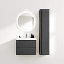 02-600mm/Premium Gray-Bathroom Vanity Set with Side Cabinet, Round LED Smart Mirror & Double Drawers，Ceramic Sink