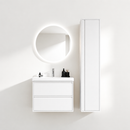 02-600mm/Glacier White-Bathroom Vanity Set with Side Cabinet, Round LED Smart Mirror & Double Drawers，Ceramic Sink