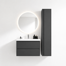 02-800mm/Premium Gray-Bathroom Vanity Set with Side Cabinet, Round LED Smart Mirror & Double Drawers，Ceramic Sink