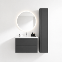 02-800mm/Premium Gray-Bathroom Vanity Set with Side Cabinet, Round LED Smart Mirror & Double Drawers，Ceramic Sink