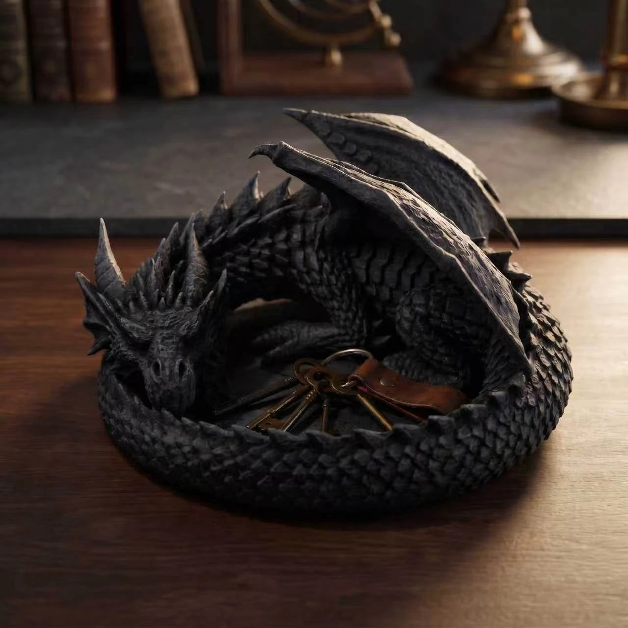 Dragon Nest Key Bowl – Gothic Fantasy Dragon Statue Catchall Tray for Keys, Glasses & Desk Decor