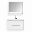 YH003-800 Bathroom Vanity Set with LED Medicine Cabinet, 800mm Iceberg White Vanity with Ceramic Sink & Double Drawers