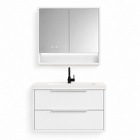YH003-800 Bathroom Vanity Set with LED Medicine Cabinet, 800mm Iceberg White Vanity with Ceramic Sink & Double Drawers