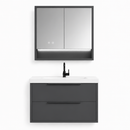 YH003-1000 Bathroom Vanity Set with LED Medicine Cabinet, 1000mm Premium Gray Vanity with Ceramic Sink & Double Drawers