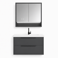 YH003-1000 Bathroom Vanity Set with LED Medicine Cabinet, 1000mm Premium Gray Vanity with Ceramic Sink & Double Drawers