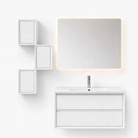 YH005-1000 Bathroom Vanity Set with Smart Mirror & 3 Grid Storage Units, 1000mm Pure White Vanity with E-Series Ceramic Sink & Double Drawers