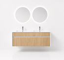 YH008-1200 Bathroom Vanity Set with 2 Round Smart Mirrors, 1200mm Iceberg White & Wood Grain Vanity with Dual Ceramic Basins