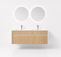 YH008-1200 Bathroom Vanity Set with 2 Round Smart Mirrors, 1200mm Iceberg White & Wood Grain Vanity with Dual Ceramic Basins