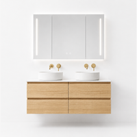YH009-1200 Bathroom Vanity Set with Smart Mirror Cabinet, 1200mm Natural Wood Vanity with Marble Countertop & Vessel Sink
