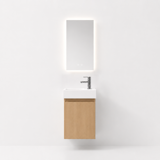 YH010-40 Bathroom Vanity Set with Smart Mirror, 400mm Natural Wood Tone Vanity with Ceramic Sink