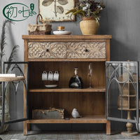 American country style carved dining side cabinet retro old storage wine cabinet living room bedroom use