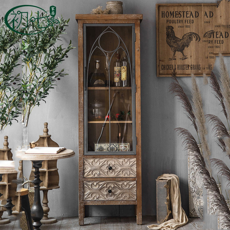 American country style carved dining side cabinet retro old storage wine cabinet living room bedroom use