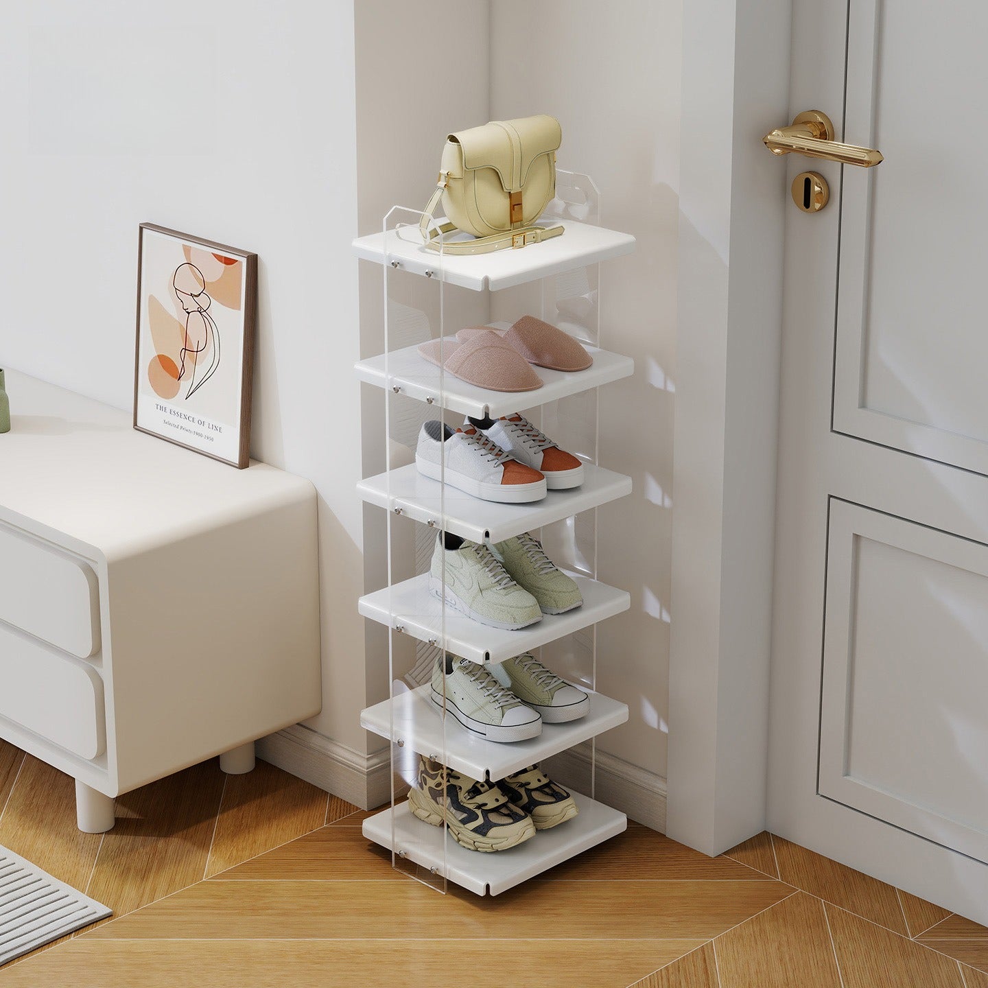 Minimalist Solid Wood Narrow Shoe Rack for Home & Apartment