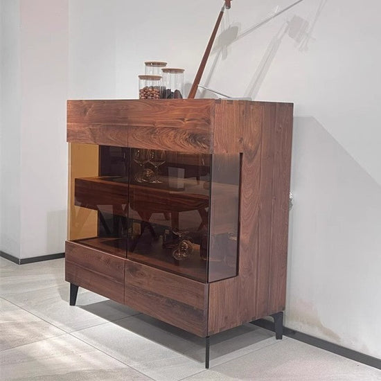 Modern style black walnut solid wood dining side wine cabinet multi-functional storage living room entrance use