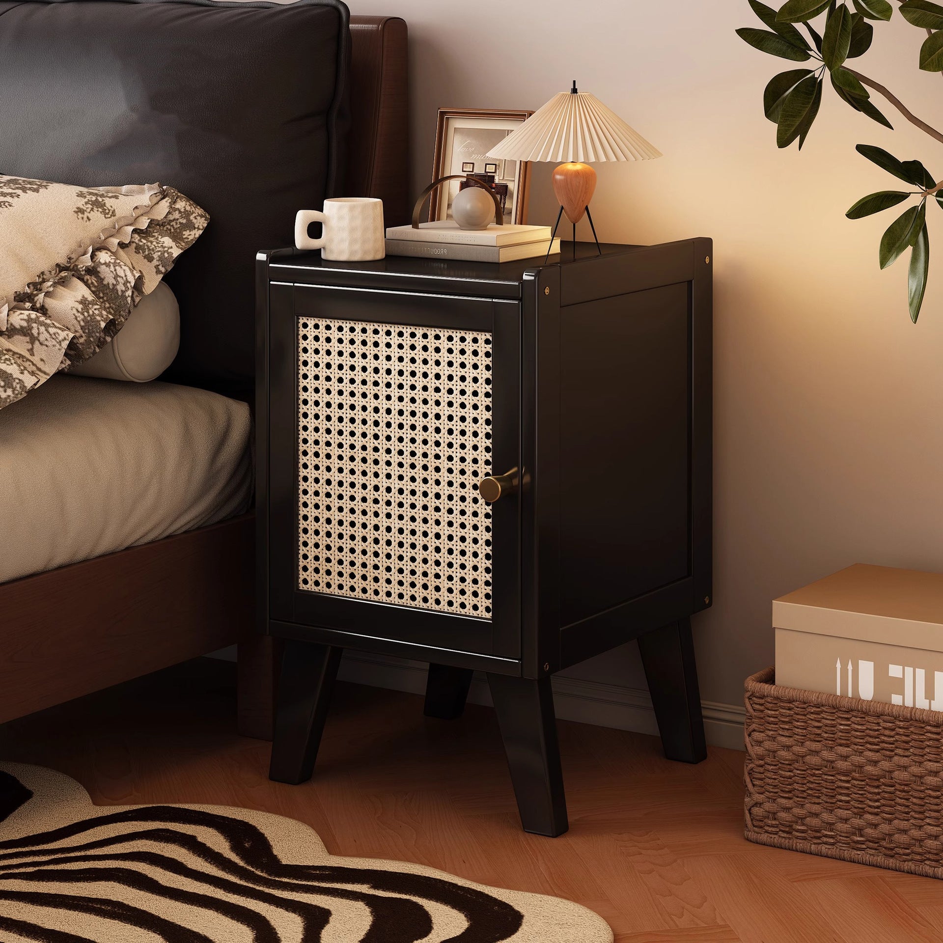 Cream wind bedside table Solid wood storage locker Bedroom bedside use