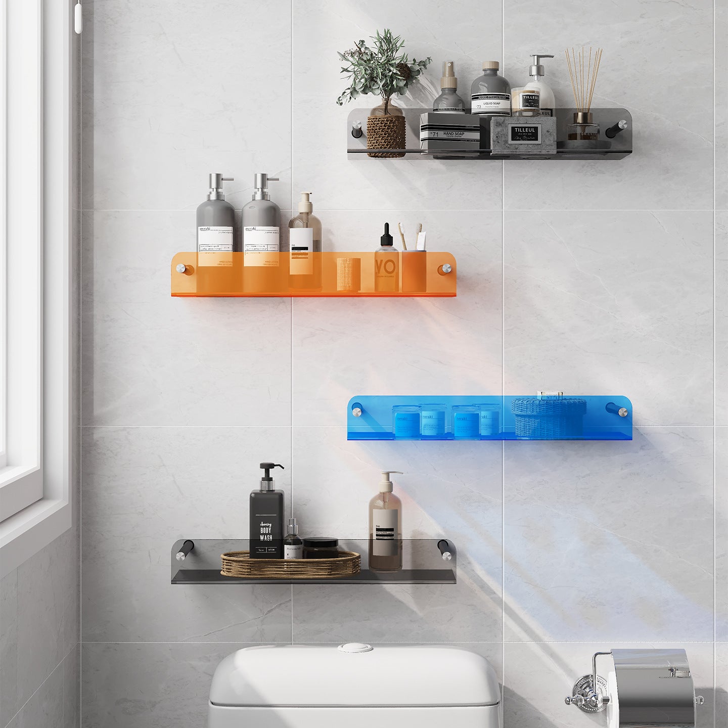 Light luxury multi-layer bathroom wall storage shelf household toilet baffle bathroom storage rack laminate narrow cabinet