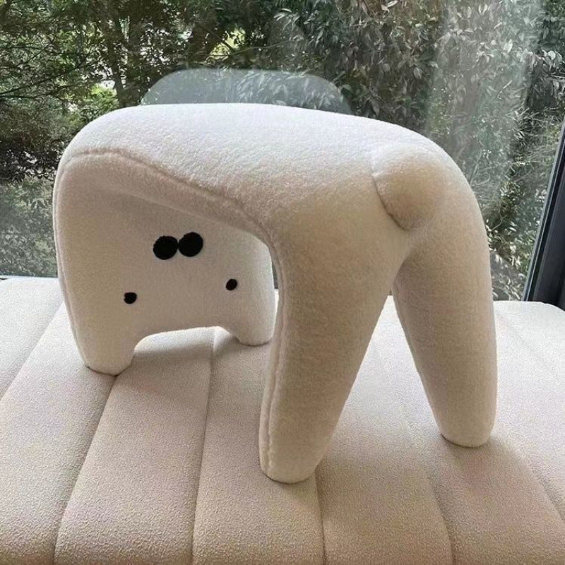 Cute lamb wool cat shape wears a shoe stool, changes shoes, sits on and adds makeup and dressing, suitable for the entrance door and bedroom