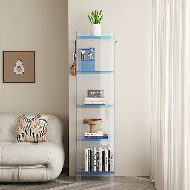 Light luxury small bookshelf balcony household narrow cabinet simple solid wood floor shelf figure integrated against the wall, storage